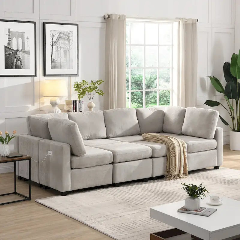 103 Sectional Sofa Couch Sofa Bed U-shaped Sofa with Two Movable Ottoman and Three USB Ports