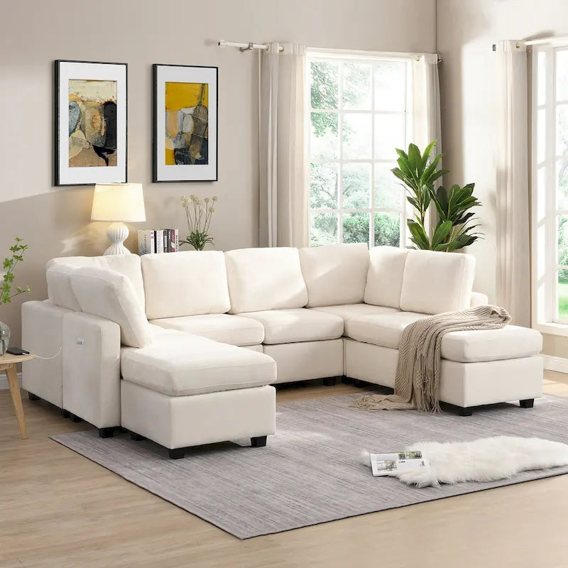 103 Sectional Sofa Couch Sofa Bed U-shaped Sofa with Two Movable Ottoman and Three USB Ports