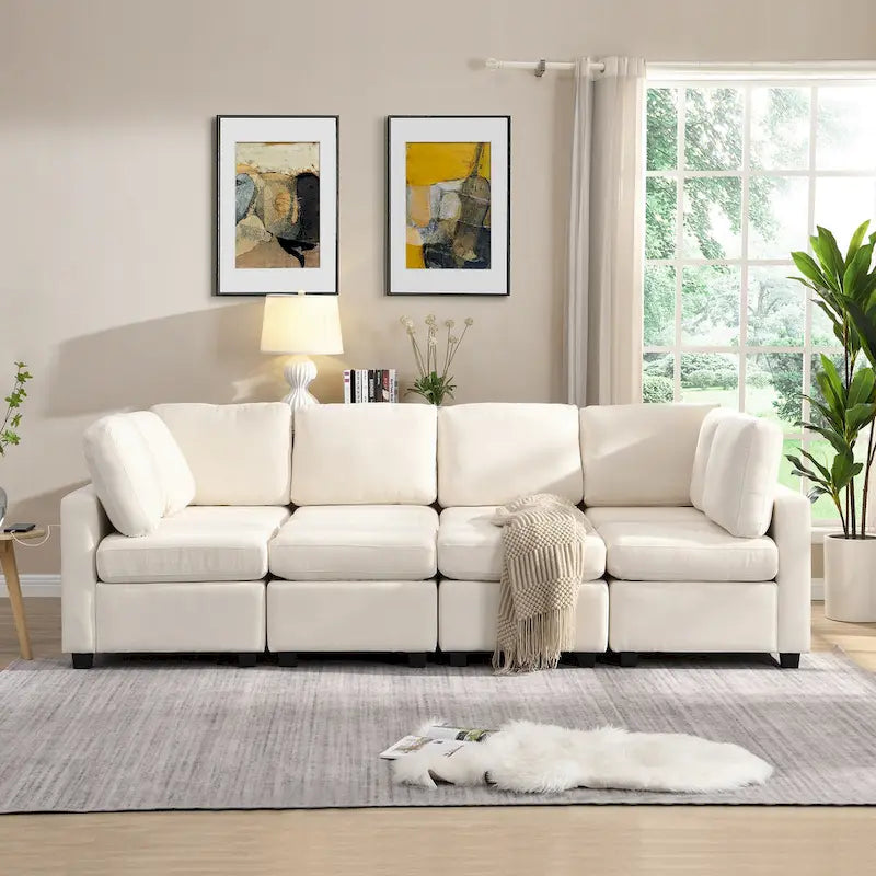 103 Sectional Sofa Couch Sofa Bed U-shaped Sofa with Two Movable Ottoman and Three USB Ports