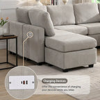 103 Sectional Sofa Couch Sofa Bed U-shaped Sofa with Two Movable Ottoman and Three USB Ports