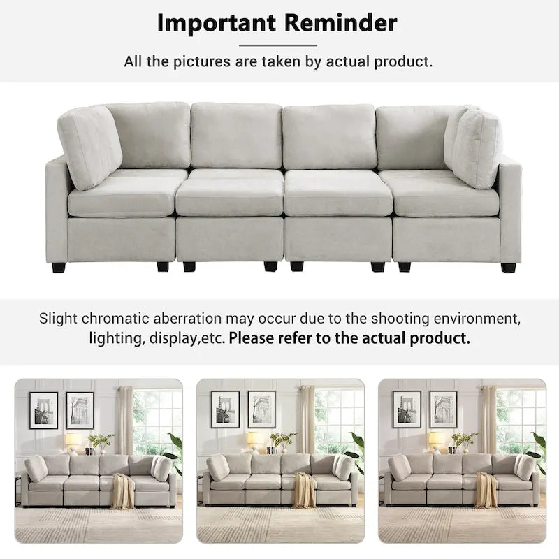 103 Sectional Sofa Couch Sofa Bed U-shaped Sofa with Two Movable Ottoman and Three USB Ports