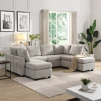 103 Sectional Sofa Couch Sofa Bed U-shaped Sofa with Two Movable Ottoman and Three USB Ports