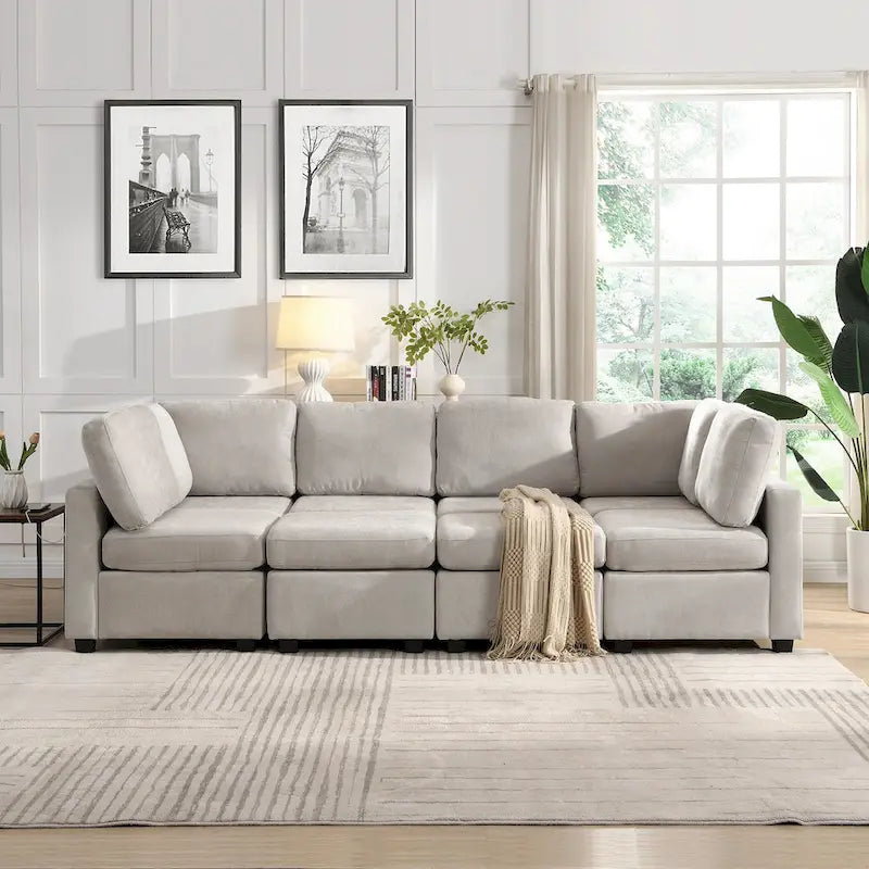 103 Sectional Sofa Couch Sofa Bed U-shaped Sofa with Two Movable Ottoman and Three USB Ports