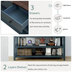 Retro Design Console Table with Two Open Shelves, Pine Solid Wood Frame and Legs for Living Room