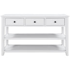 Retro Design Console Table with Two Open Shelves, Pine Solid Wood Frame and Legs for Living Room