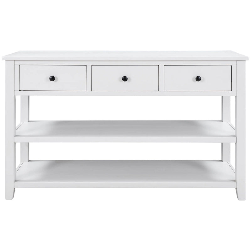 Retro Design Console Table with Two Open Shelves, Pine Solid Wood Frame and Legs for Living Room
