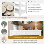 Retro Design Console Table with Two Open Shelves, Pine Solid Wood Frame and Legs for Living Room