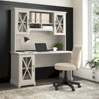 60W Farmhouse Desk with Hutch and Storage - Linen White Oak