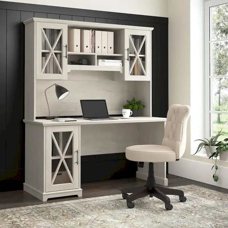 Lennox Farmhouse Desk with Hutch and Storage Cabinet by Bush Furniture