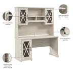60W Farmhouse Desk with Hutch and Storage - Linen White Oak