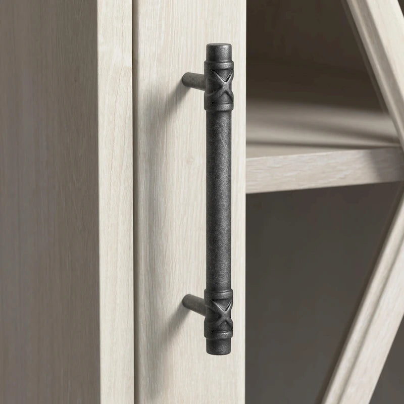 60W Farmhouse Desk with Hutch and Storage - Linen White Oak