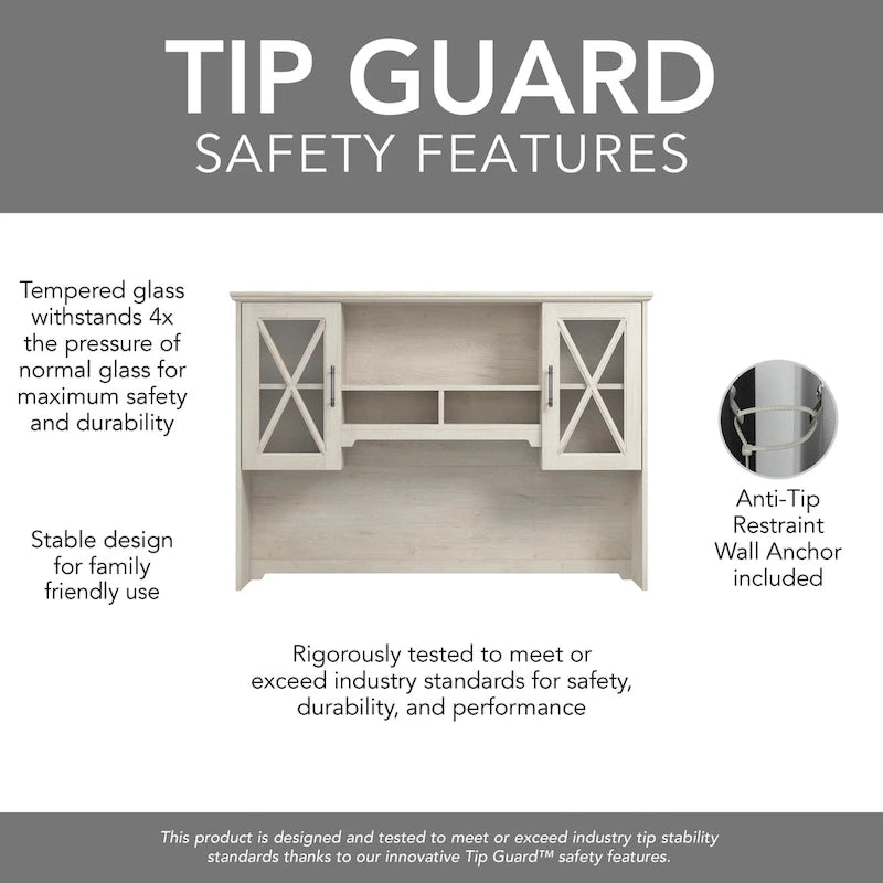 60W Farmhouse Desk with Hutch and Storage - Linen White Oak