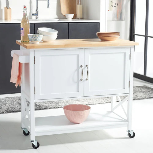 SAFAVIEH Krystal 2-Door 1-Shelf Kitchen Cart - 45.7 W x 17.3 L x 35.6 H - 46Wx17Dx36H