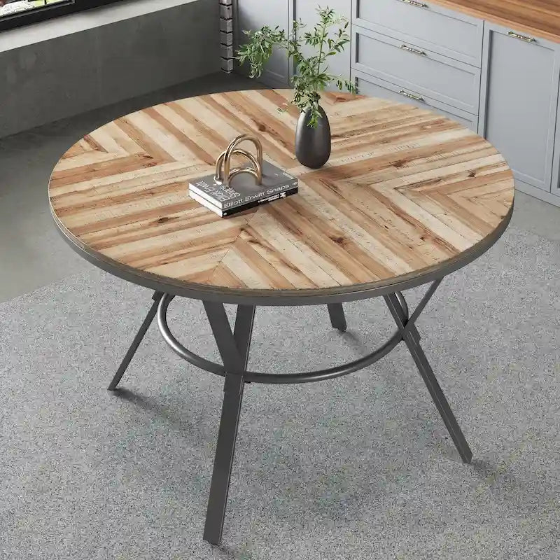 Indoor round dining table with metal legs
