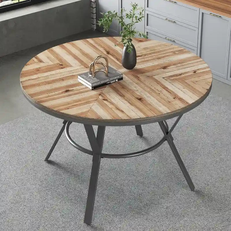 Indoor round dining table with metal legs