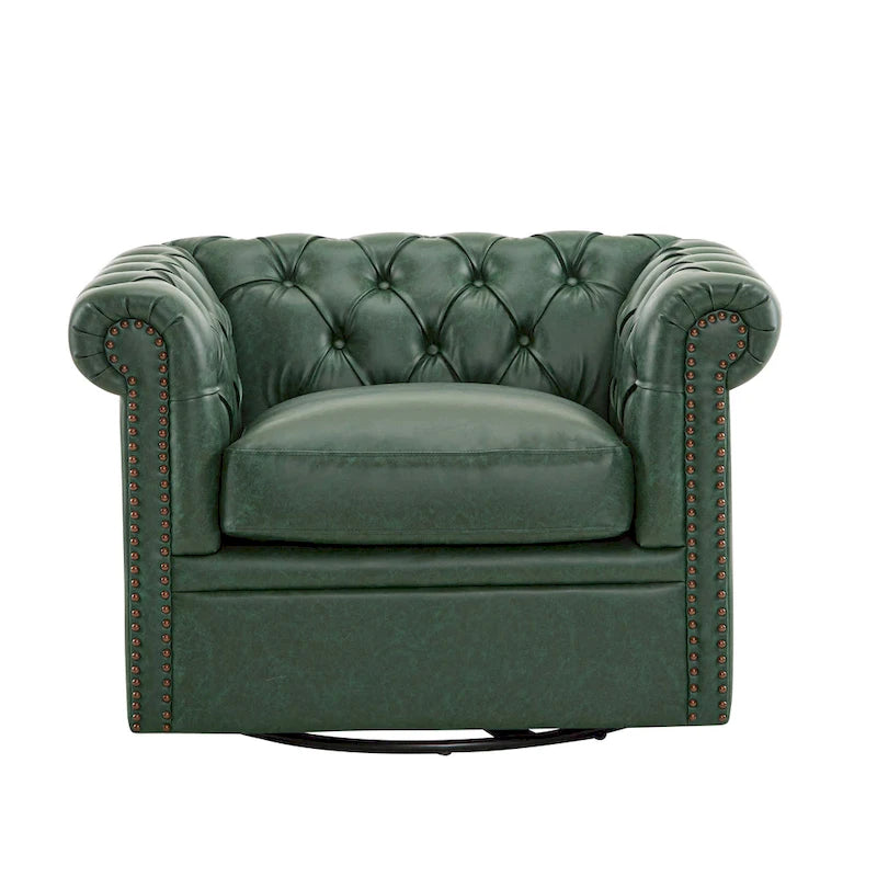 Rotating Club Chair - Green/Dark Brown - Single Seat