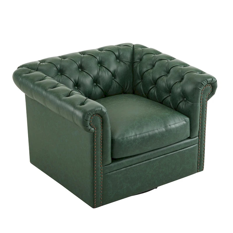 Rotating Club Chair - Green/Dark Brown - Single Seat
