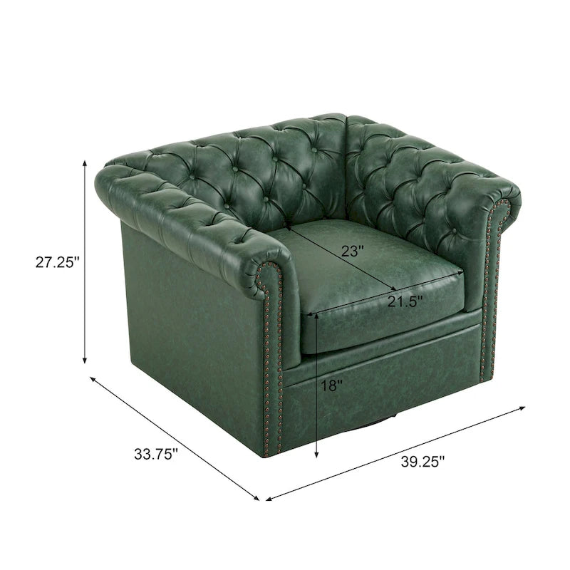Rotating Club Chair - Green/Dark Brown - Single Seat