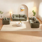 3-pieces Linen Modular Sofa Set with 3+3+1 Seater Combo and Wooden Frame & 5 Pillows
