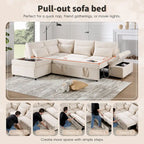 107 Oversized Chenille Modular Sectional Pull-out Sofa, Free Movement Storage Ottoman