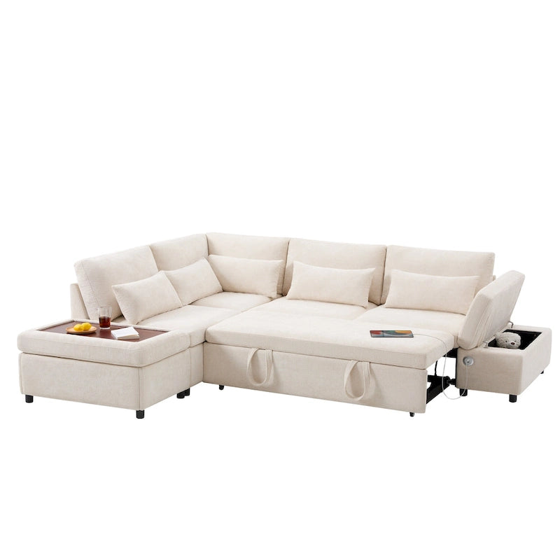 107 Oversized Chenille Modular Sectional Pull-out Sofa, Free Movement Storage Ottoman