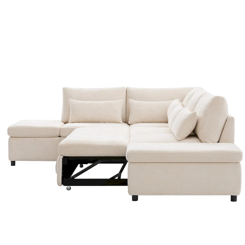 107 Oversized Chenille Modular Sectional Pull-out Sofa, Free Movement Storage Ottoman