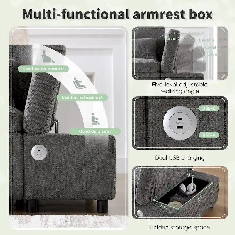 107 Oversized Chenille Modular Sectional Pull-out Sofa, Free Movement Storage Ottoman