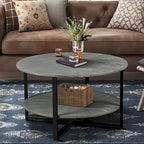 31.5 Farmhouse Round Coffee Table with 2-Tier Storage & Metal Leg