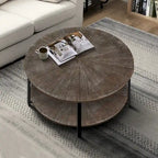 31.5 Farmhouse Round Coffee Table with 2-Tier Storage & Metal Leg