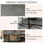 31.5 Farmhouse Round Coffee Table with 2-Tier Storage & Metal Leg