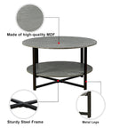 31.5 Farmhouse Round Coffee Table with 2-Tier Storage & Metal Leg