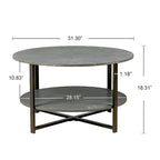 31.5 Farmhouse Round Coffee Table with 2-Tier Storage & Metal Leg