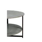 31.5 Farmhouse Round Coffee Table with 2-Tier Storage & Metal Leg