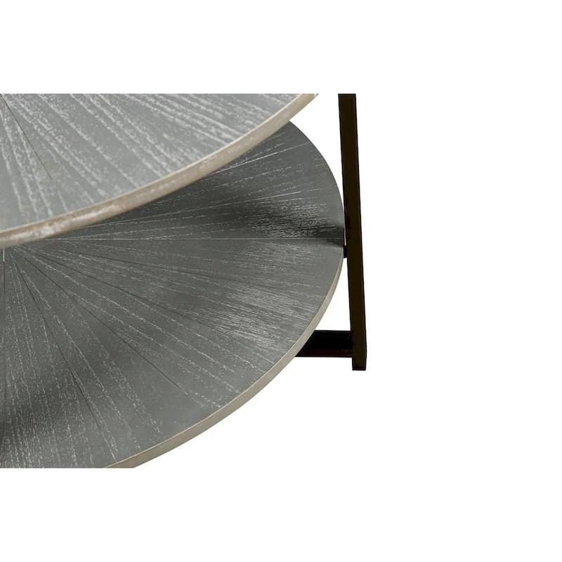 31.5 Farmhouse Round Coffee Table with 2-Tier Storage & Metal Leg