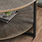 31.5 Farmhouse Round Coffee Table with 2-Tier Storage & Metal Leg