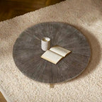 31.5 Farmhouse Round Coffee Table with 2-Tier Storage & Metal Leg