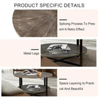 31.5 Farmhouse Round Coffee Table with 2-Tier Storage & Metal Leg