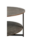 31.5 Farmhouse Round Coffee Table with 2-Tier Storage & Metal Leg