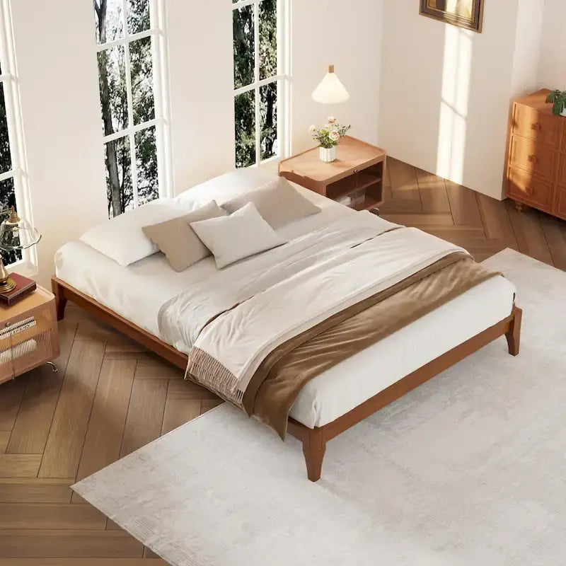 Solid bamboo and wood platform bed frame