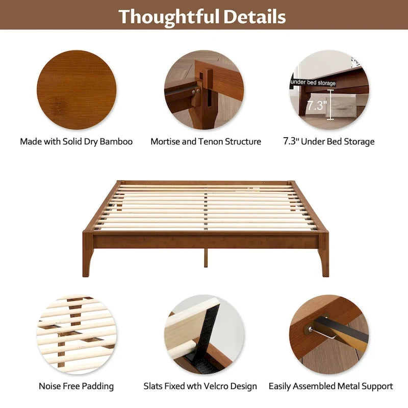 Solid bamboo and wood platform bed frame