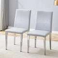High Back Dining Chair Set of 2 PU Leather Upholstered Chair Living Room Decorative Side Chair Metal Frame Home Chair
