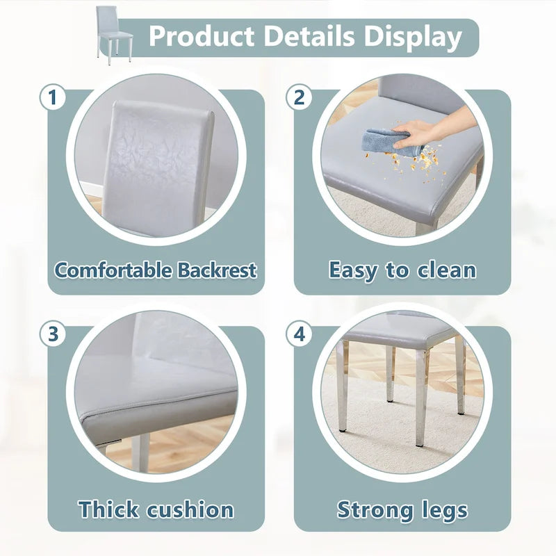 High Back Dining Chair Set of 2 PU Leather Upholstered Chair Living Room Decorative Side Chair Metal Frame Home Chair