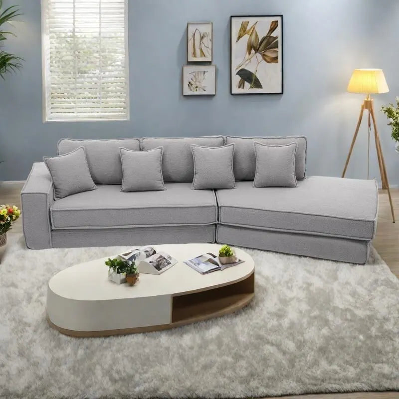 133 Lamb Velvet Convertible Sleeper Sofa with 7 Pillows (3 Back + 4 Throw), Foldable Gaming Bed Design