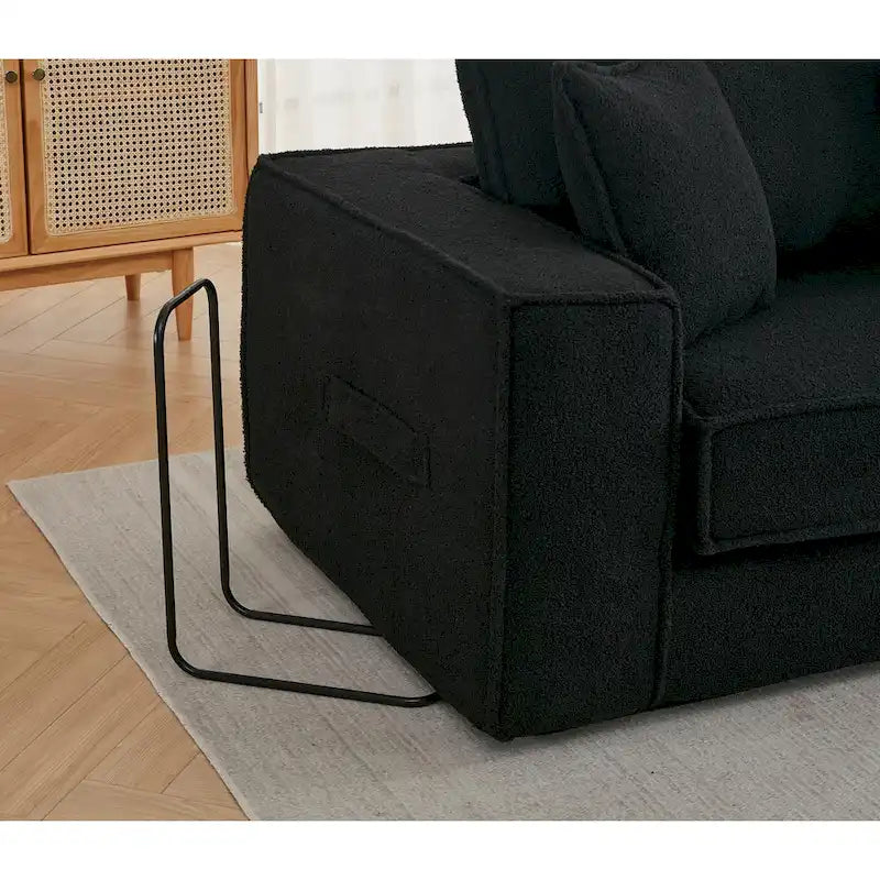 133 Lamb Velvet Convertible Sleeper Sofa with 7 Pillows (3 Back + 4 Throw), Foldable Gaming Bed Design