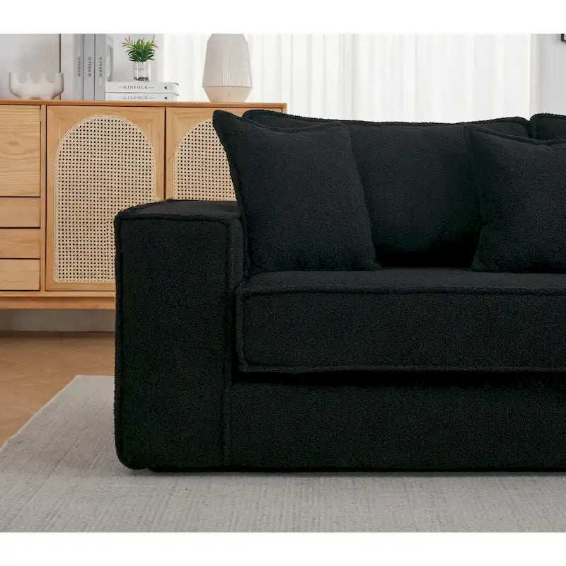 133 Lamb Velvet Convertible Sleeper Sofa with 7 Pillows (3 Back + 4 Throw), Foldable Gaming Bed Design