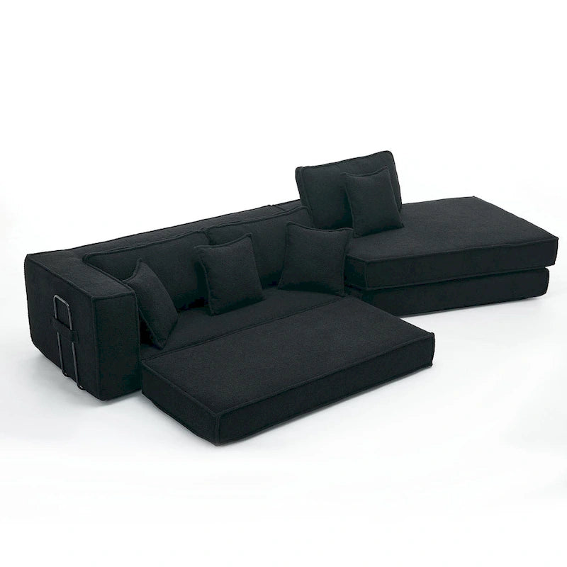 133 Lamb Velvet Convertible Sleeper Sofa with 7 Pillows (3 Back + 4 Throw), Foldable Gaming Bed Design