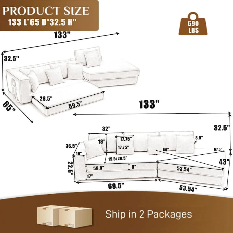 133 Lamb Velvet Convertible Sleeper Sofa with 7 Pillows (3 Back + 4 Throw), Foldable Gaming Bed Design