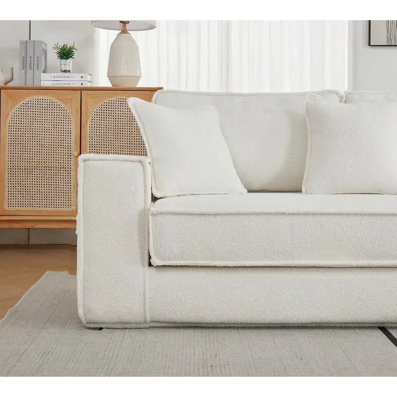 133 Lamb Velvet Convertible Sleeper Sofa with 7 Pillows (3 Back + 4 Throw), Foldable Gaming Bed Design