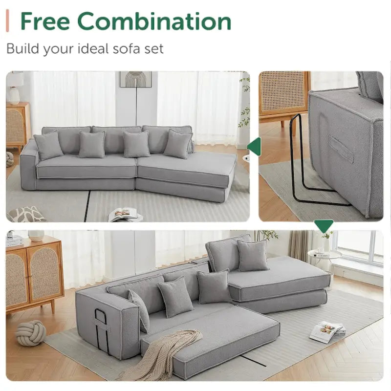 133 Lamb Velvet Convertible Sleeper Sofa with 7 Pillows (3 Back + 4 Throw), Foldable Gaming Bed Design
