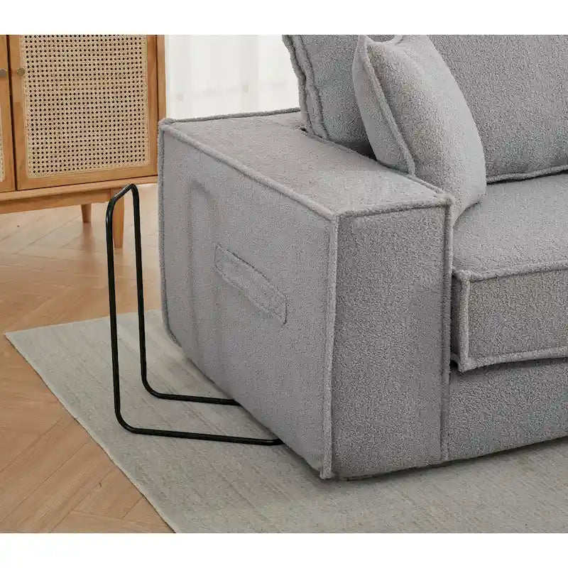 133 Lamb Velvet Convertible Sleeper Sofa with 7 Pillows (3 Back + 4 Throw), Foldable Gaming Bed Design